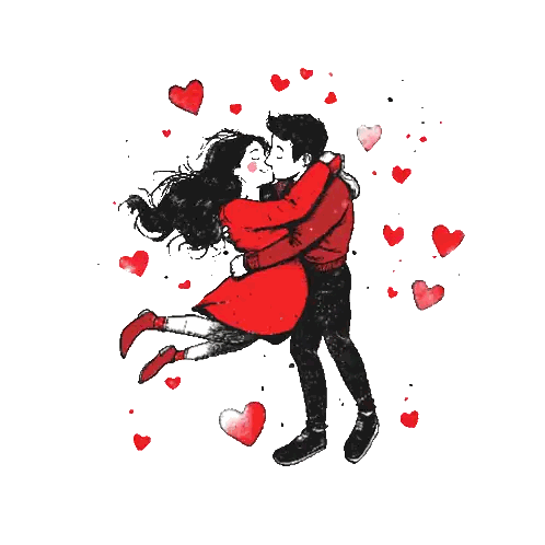 Kissing Man And Woman With Hearts Sticker