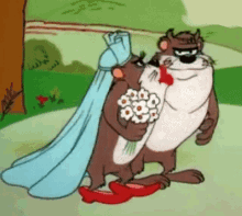 Kissing Newly Wed Tasmanian Devil GIF
