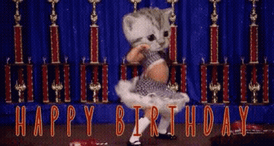 Kitten In Tutu Dancing Happy Birthday On Stage GIF