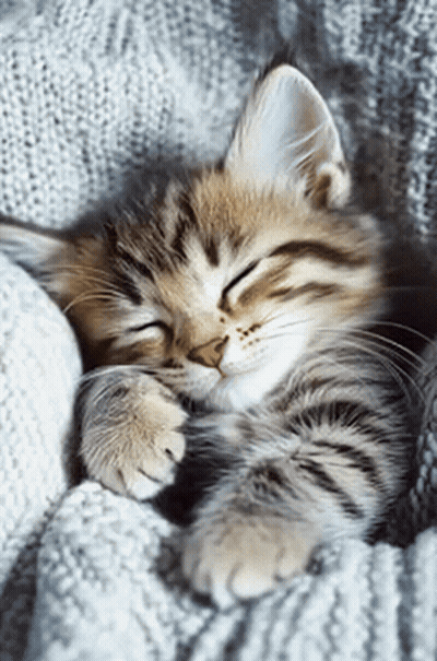 Kitten Sleeping On Knitted Blanket GIF