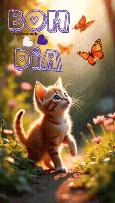 Kitten Standing In Field With Butterflies GIF