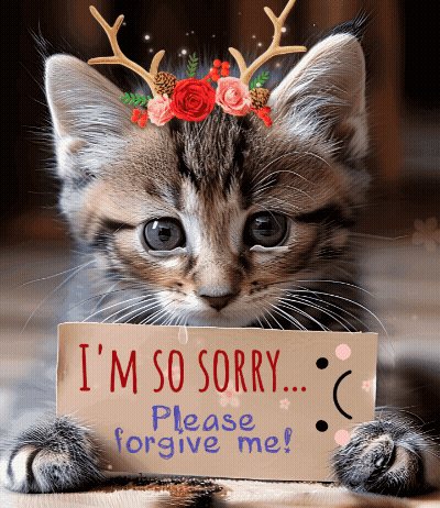 Kitten With Antlers Holding Sorry Sign GIF