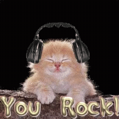 Kitten With Headphones On Rock Saying You Rock GIF