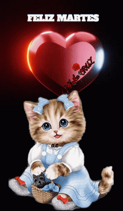 Kitten With Heart Saying Feliz Martes GIF