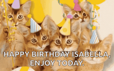 Kittens In Party Hats Happy Birthday Isabella GIF