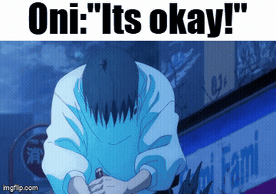 Kneeling Man In Front Of Oni's Okay Sign GIF