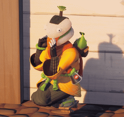 Kneeling Man Statue Holding Pear And Sword GIF