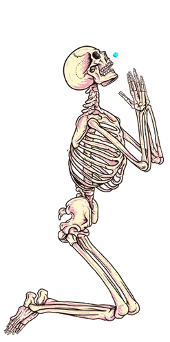 Kneeling Skeleton With Blue Check Mark Sticker