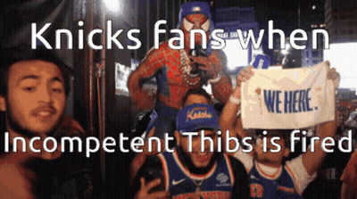 Knicks Fans Holding Incompetent Thibs Fired Poster GIF