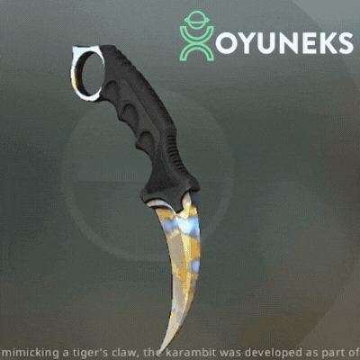 Knife Displayed In Front Of Sign Saying Oyuneks GIF