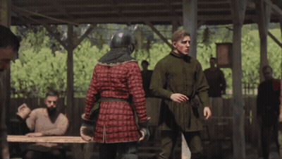 Knight Fighting Man In Green Coat GIF