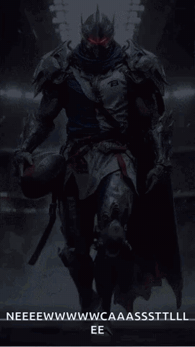 Knight In Armor Holding Football In Dark Room GIF