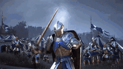Knight In Armor Holding Sword And Shield With Soldiers GIF