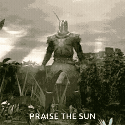 Knight In Armor Praising The Sun GIF