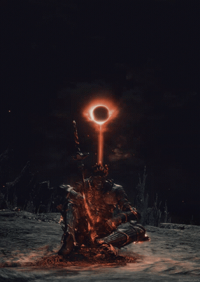 Knight Sitting by Fire with Sword and Ring of Fire