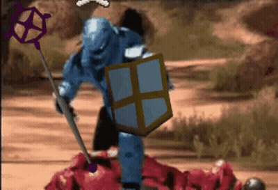Knight With Sword And Shield Standing Over Fallen Knight GIF