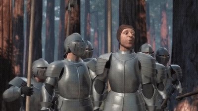 Knights In Armor Standing In Forest GIF