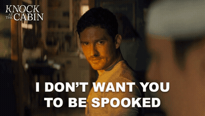 Knock At The Cabin Movie Poster Man Talking To Another Man GIF