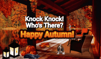 Knock Knock Who's There Happy Autumn Greeting Card GIF