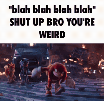 Knuckles And Sonic Saying Blah Blah Blah Blah And Shut Up Bro You're Weird GIF