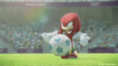 Knuckles The Echidna Is Kicking A Soccer Ball On A Field With The Words Fuck Yea Sonic In The Bottom Right Corner GIF