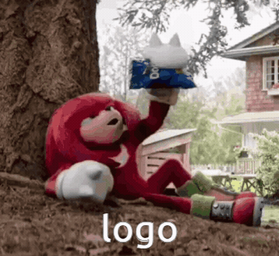 Knuckles The Echidna Is Laying Under A Tree Holding A Bag Of Doritos . GIF