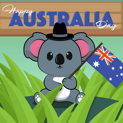 Koala Bear Holding Australian Flag With Happy Australia Day Sign GIF