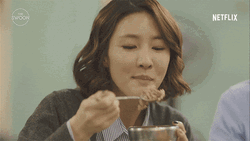 Korean Woman With Short Hair Eating Rice GIF