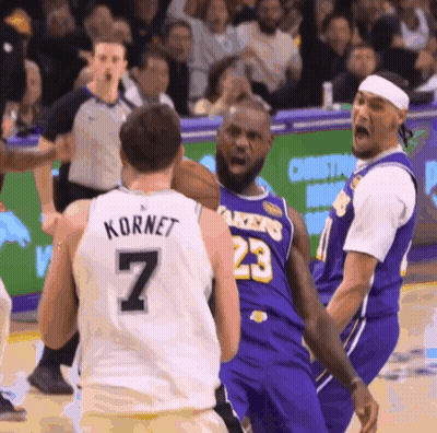 Kornet Number 7 Blocks Lakers Player GIF