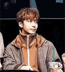 Kpop Artist Hyungwon Sips Coffee Press Conference GIF