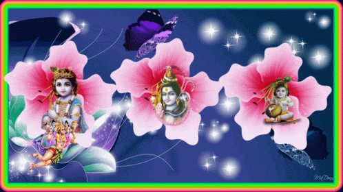 Krishna and Shiva Painting With Butterfly and Stars