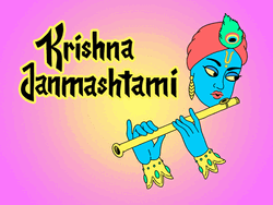 Krishna Janmashtami Cartoon Lady Playing Flute GIF