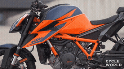 KTM Motorcycle With Cycle World Text GIF