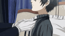 Kuroshitsuji Sebastian Michaelis Fixing Ciel Phantomhive's Tie GIF