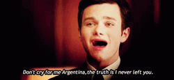 Kurt Hummel Singing Don't Cry For Me Argentina GIF