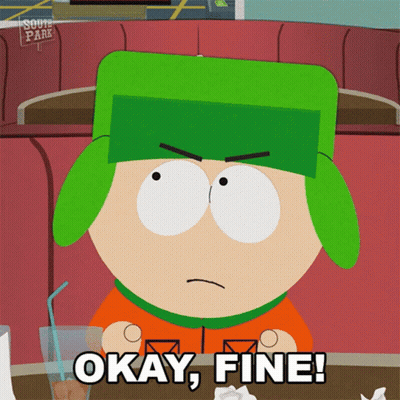 Kyle From South Park Is Sitting At A Table With A Drink And Says Okay Fine GIF