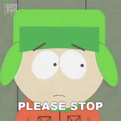 Kyle From South Park Is Wearing A Green Hat And Says Please Stop . GIF