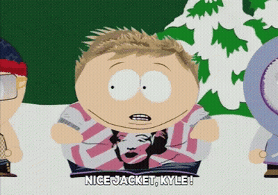 Kyle From South Park Is Wearing A Pink And White Jacket GIF