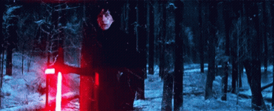 Kylo Ren Holding Red Lightsaber In Snowy Forest GIF
