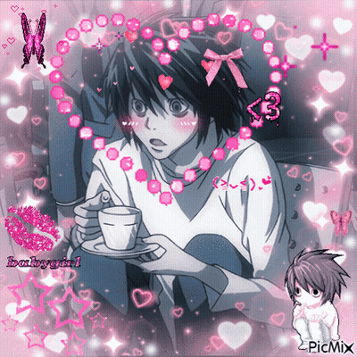 L From Death Note Holding Coffee With Heart GIF