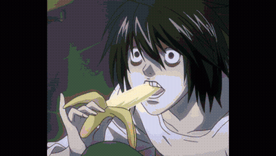 L From Death Note Is Eating A Banana With His Mouth Open GIF