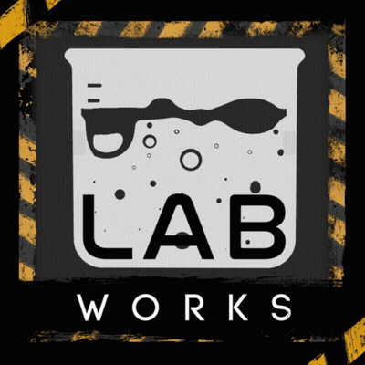 Lab Works Logo With Beaker Of Liquid GIF