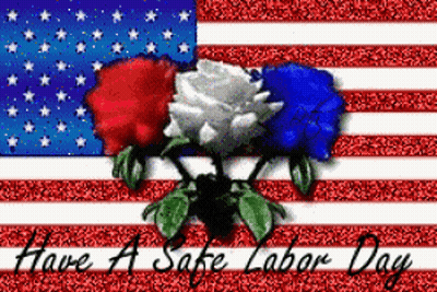 Labor Day Greeting Card With Roses And American Flag GIF