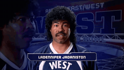Ladennifer Jadaniston In Blue And White West Jersey GIF