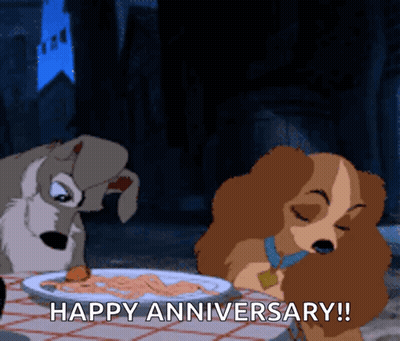 Lady And The Tramp Is Celebrating Their Anniversary With A Plate Of Spaghetti GIF