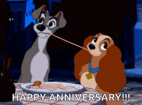 Lady And The Tramp Is Celebrating Their Anniversary With Some Spaghetti GIF