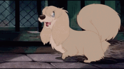 Lady And The Tramp Peg Walk And Sits GIF