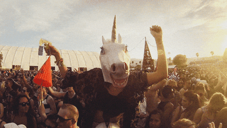 Lady At Unicorm Costume Enjoys Coachella GIF