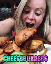 Lady Eating Cheese Burger Cross Eyed  GIF