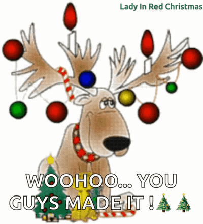 Lady In Red Christmas Poster With Reindeer GIF